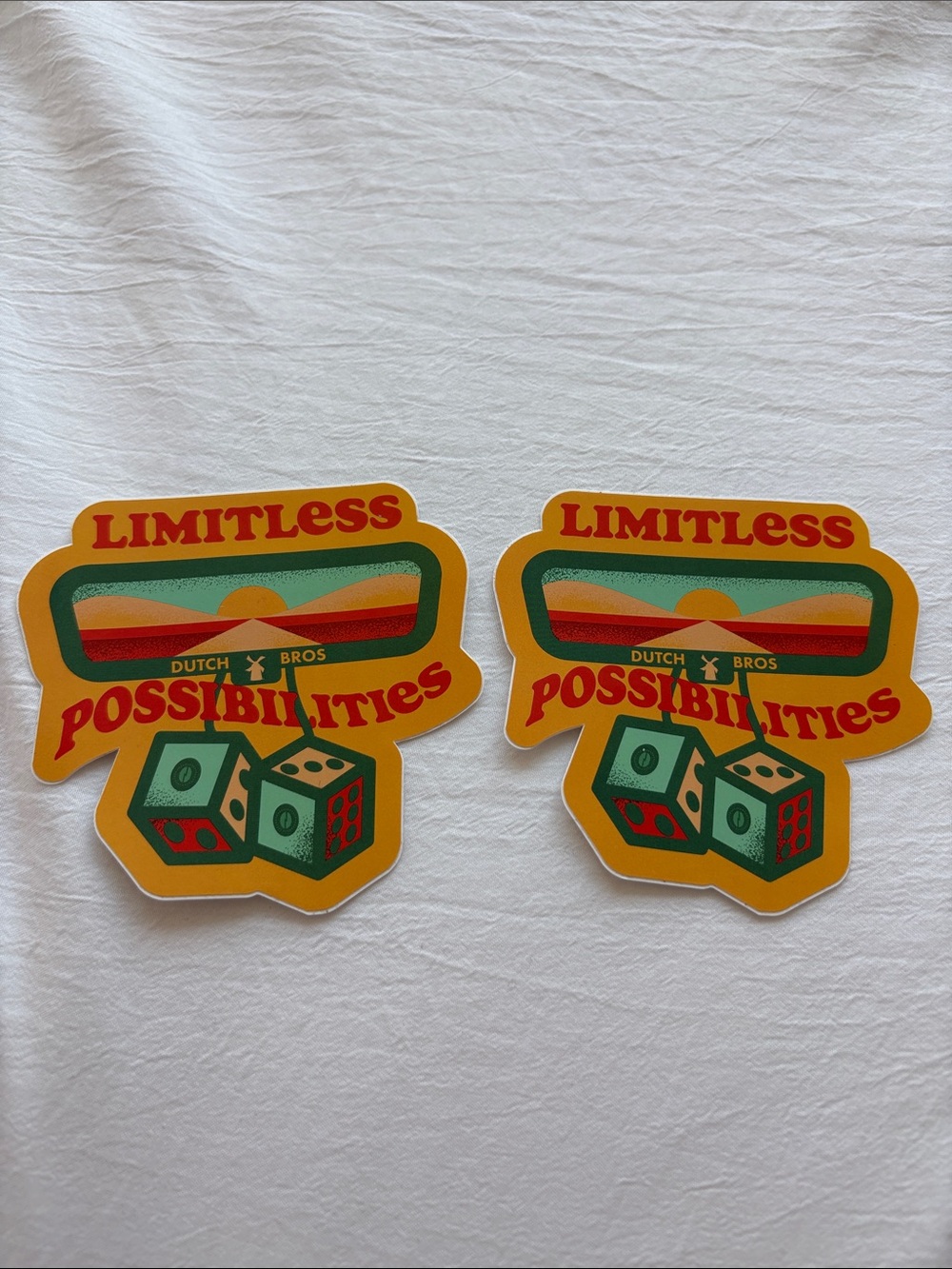 2 Dutch Bros Retro 2021 Limitless Possibilities Mirror Yellow Stickers Decal